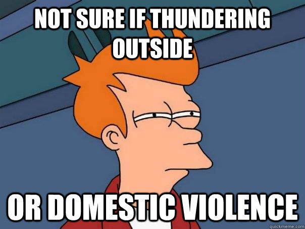 Not sure if thundering outside Or domestic violence   Futurama Fry