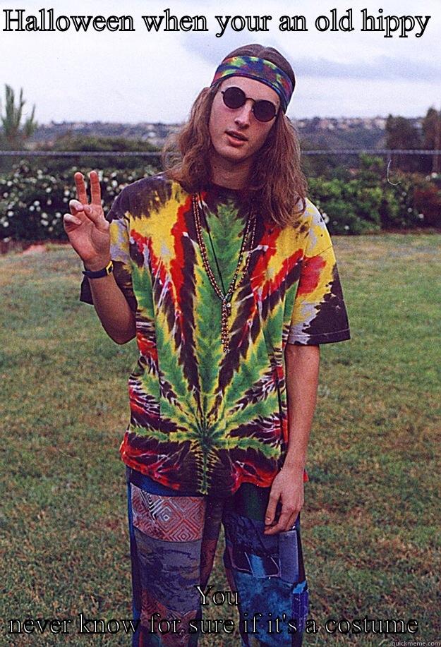 HALLOWEEN WHEN YOUR AN OLD HIPPY  YOU NEVER KNOW FOR SURE IF IT'S A COSTUME  Freshman Hippie