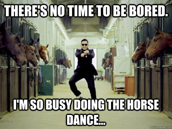 there's no time to be bored.  i'm so busy doing the horse dance... - there's no time to be bored.  i'm so busy doing the horse dance...  Misc