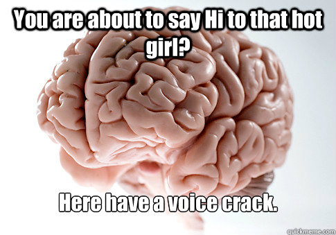 You are about to say Hi to that hot girl? Here have a voice crack.  Scumbag Brain