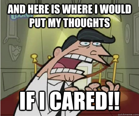 And here is where I would put my thoughts if I cared!!  if i had one aka timmys dad