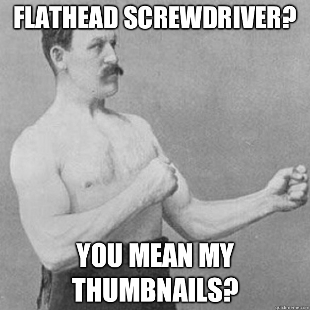 Flathead Screwdriver? You mean my thumbnails?  overly manly man
