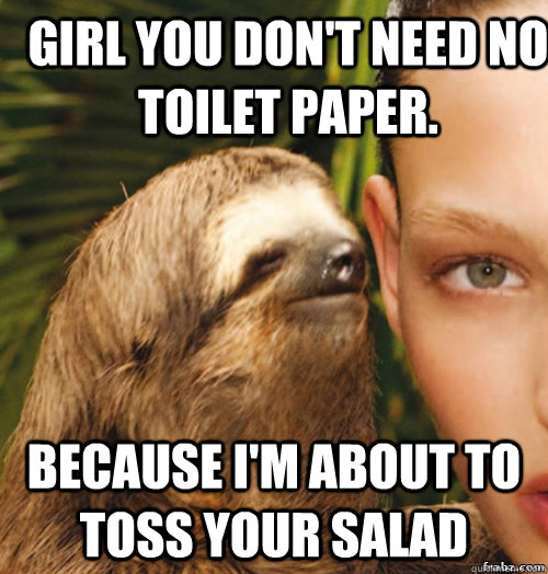 Girl you don't need no toilet paper. Because I'm about to toss your salad  rape sloth