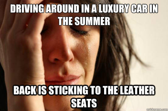 Driving around in a luxury car in the summer back is sticking to the leather seats - Driving around in a luxury car in the summer back is sticking to the leather seats  First World Problems