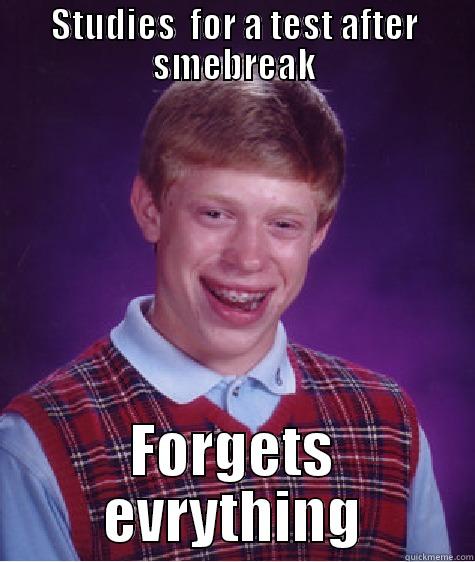 STUDIES  FOR A TEST AFTER SMEBREAK FORGETS EVRYTHING Bad Luck Brian
