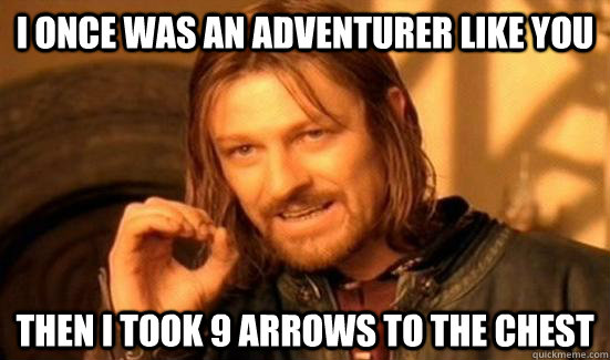 i once was an adventurer like you   then i took 9 arrows to the chest  Boromir
