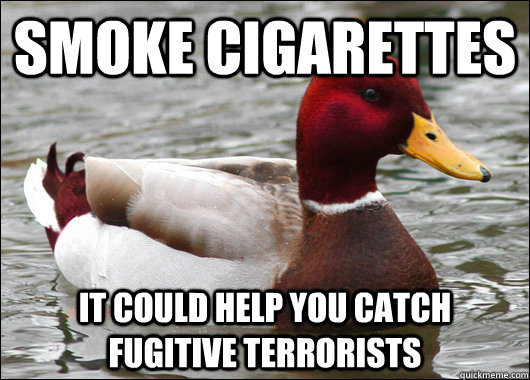 Smoke cigarettes It could help you catch fugitive terrorists  Malicious Advice Mallard
