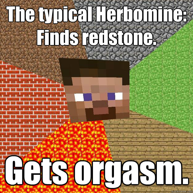 The typical Herbomine:
Finds redstone. Gets orgasm.  Minecraft