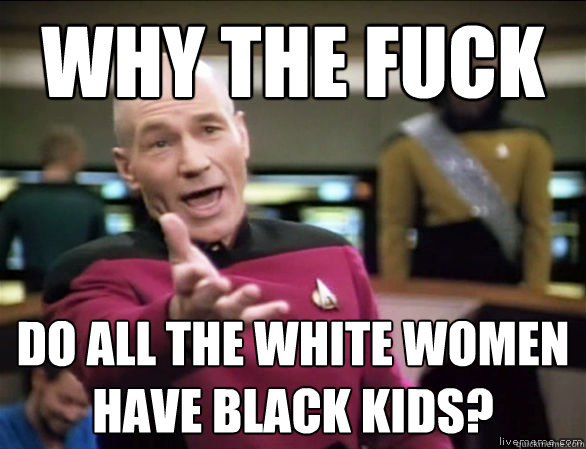 why the fuck Do all the white women have black kids?  Annoyed Picard HD