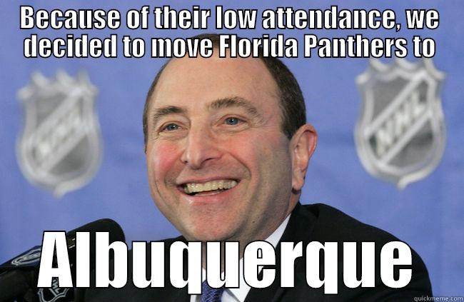 BECAUSE OF THEIR LOW ATTENDANCE, WE DECIDED TO MOVE FLORIDA PANTHERS TO ALBUQUERQUE Misc