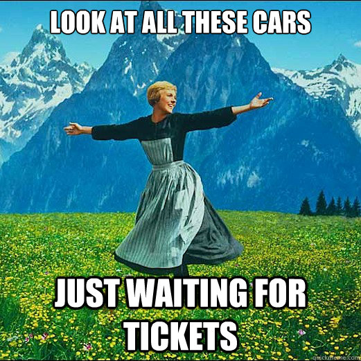 look at all these cars  just waiting for tickets  