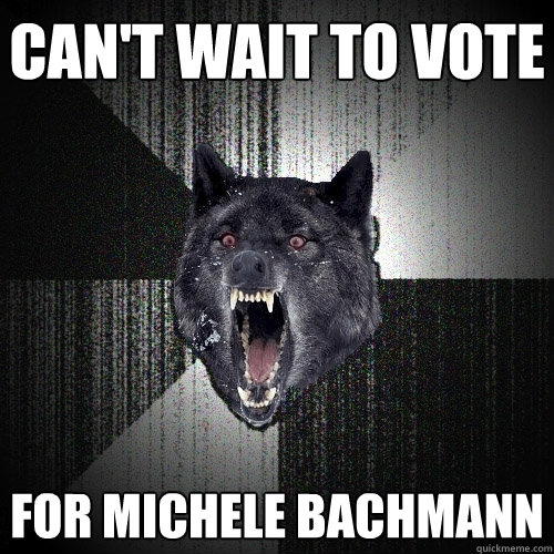 Can't wait to vote  For michele Bachmann  Insanity Wolf