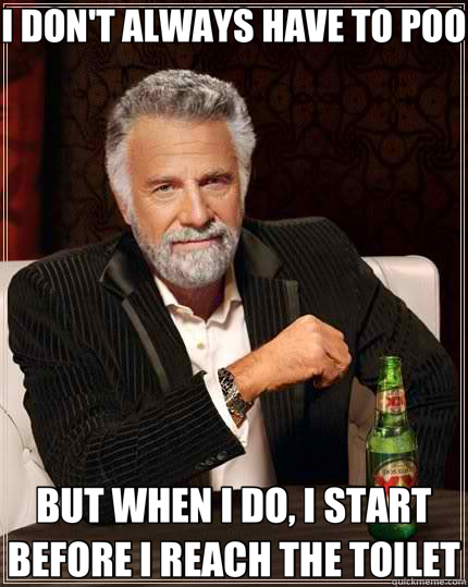 I DON'T ALWAYS HAVE TO POO BUT WHEN I DO, I START BEFORE I REACH THE TOILET  The Most Interesting Man In The World