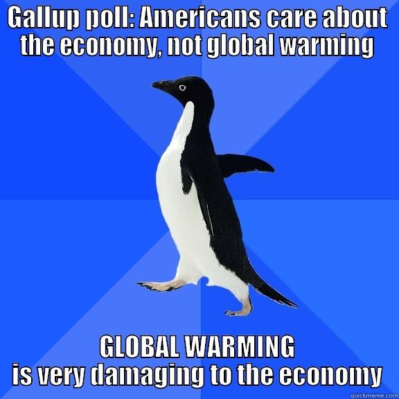 GALLUP POLL: AMERICANS CARE ABOUT THE ECONOMY, NOT GLOBAL WARMING GLOBAL WARMING IS VERY DAMAGING TO THE ECONOMY Socially Awkward Penguin