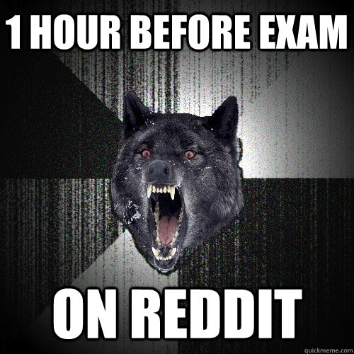 1 Hour before exam on reddit  Insanity Wolf