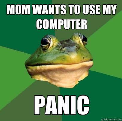 mom wants to use my computer panic  Foul Bachelor Frog