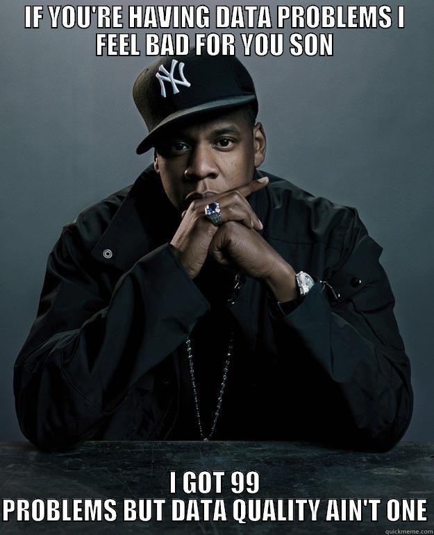 IF YOU'RE HAVING DATA PROBLEMS I FEEL BAD FOR YOU SON I GOT 99 PROBLEMS BUT DATA QUALITY AIN'T ONE Jay Z Problems