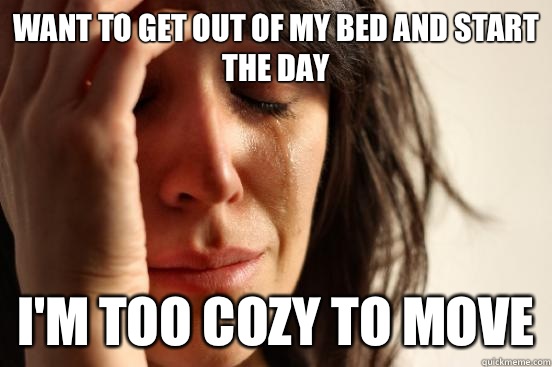 Want to get out of my bed and start the day I'm too cozy to move  First World Problems