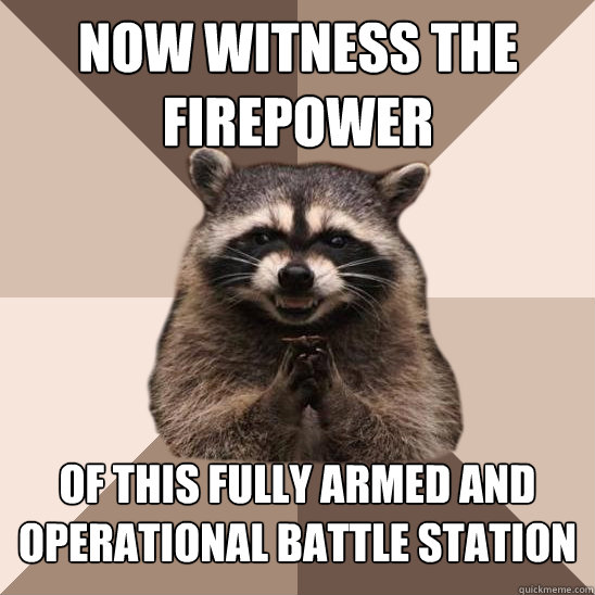 Now witness the firepower of this fully ARMED and OPERATIONAL battle station - Now witness the firepower of this fully ARMED and OPERATIONAL battle station  Evil Plotting Raccoon