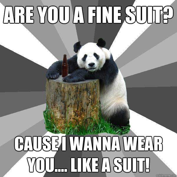 ARE YOU A FINE SUIT? CAUSE I WANNA WEAR YOU.... LIKE A SUIT!  Pickup-Line Panda