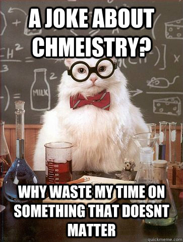 A joke about chmeistry? Why waste my time on something that doesnt matter  Science Cat