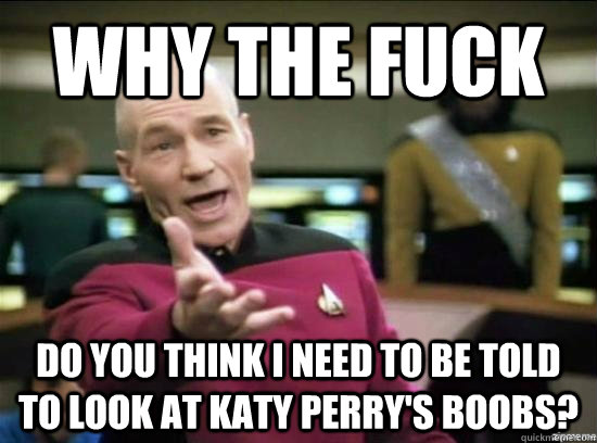 Why the fuck Do you think i need to be told to look at katy perry's boobs?  Annoyed Picard HD