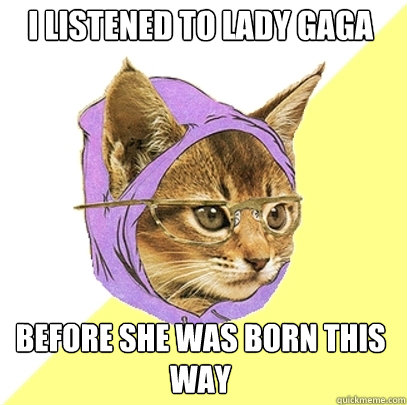 i listened to lady gaga  before she was born this way   Hipster Kitty