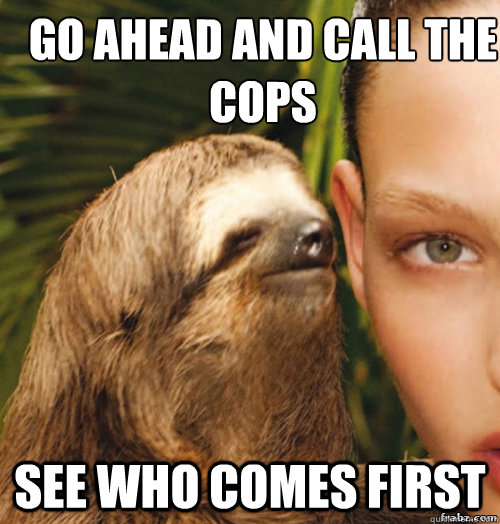 Go ahead and call the cops see who comes first  rape sloth
