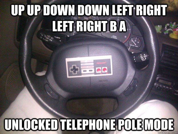 up up down down left right left right b a unlocked telephone pole mode  nintendo wheel