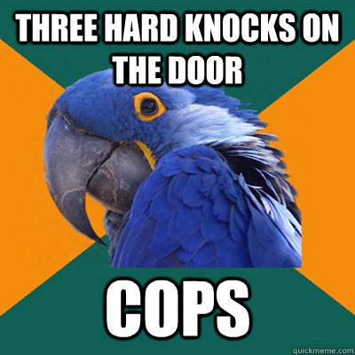 three hard knocks on the door COPS  Paranoid Parrot