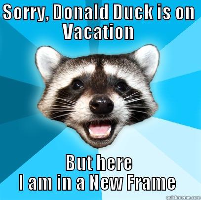 SORRY, DONALD DUCK IS ON VACATION BUT HERE I AM IN A NEW FRAME  Lame Pun Coon