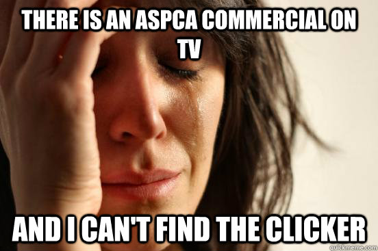 THere is an aspca commercial on tv and i can't find the clicker  First World Problems