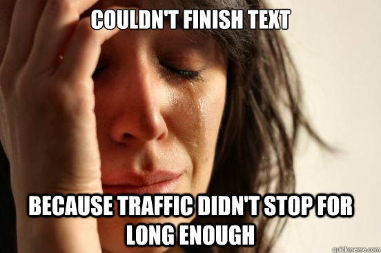 Couldn't finish text Because traffic didn't stop for long enough  First World Problems