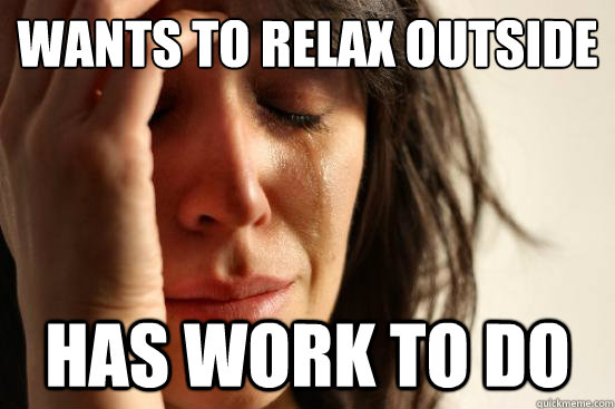 Wants to relax outside Has work to do  First World Problems