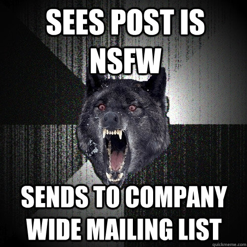 Sees post is NSFW sends to company wide mailing list  Insanity Wolf
