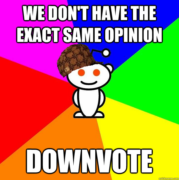 WE DON'T HAVE THE EXACT SAME OPINION DOWNVOTE  Scumbag Redditor