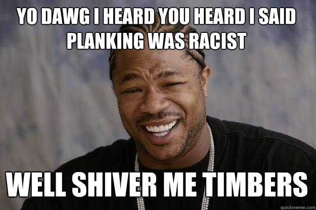 Yo dawg I heard you heard i said planking was racist  well shiver me timbers   Xzibit meme