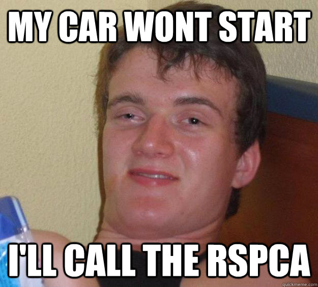 my car wont start i'll call the rspca - my car wont start i'll call the rspca  10 Guy