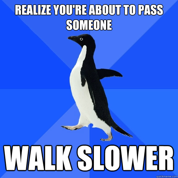realize you're about to pass someone walk slower  Socially Awkward Penguin