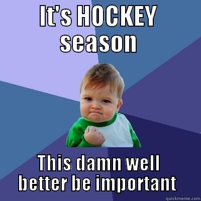 IT'S HOCKEY SEASON THIS DAMN WELL BETTER BE IMPORTANT  Success Kid