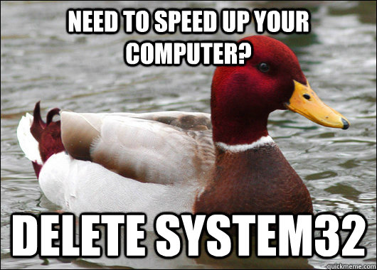 Need to speed up your computer? Delete System32  Malicious Advice Mallard