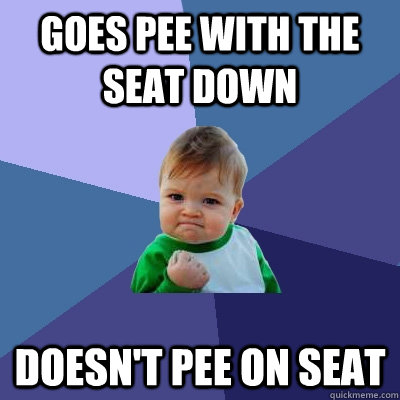 Goes Pee with the seat down doesn't pee on seat - Goes Pee with the seat down doesn't pee on seat  Success Kid