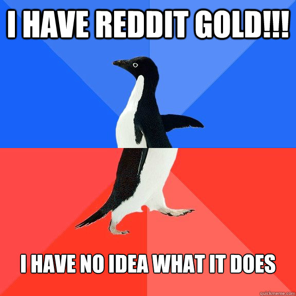 I have reddit gold!!! I have no idea what it does - I have reddit gold!!! I have no idea what it does  Socially Awkward Awesome Penguin