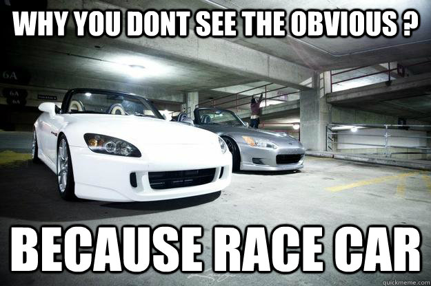 Why You Dont See The Obvious ? Because Race Car  Because race car