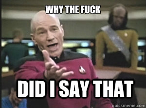 why the fuck did I say that  Annoyed Picard