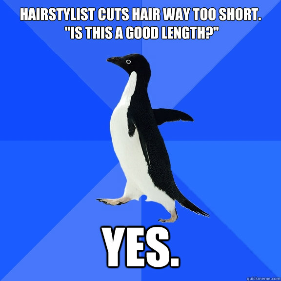 Hairstylist cuts hair way too short.
 