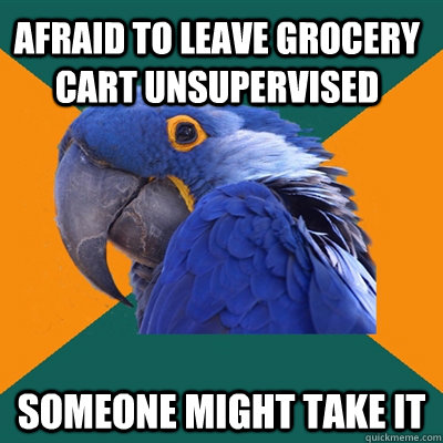 Afraid to leave grocery cart unsupervised someone might take it  Paranoid Parrot