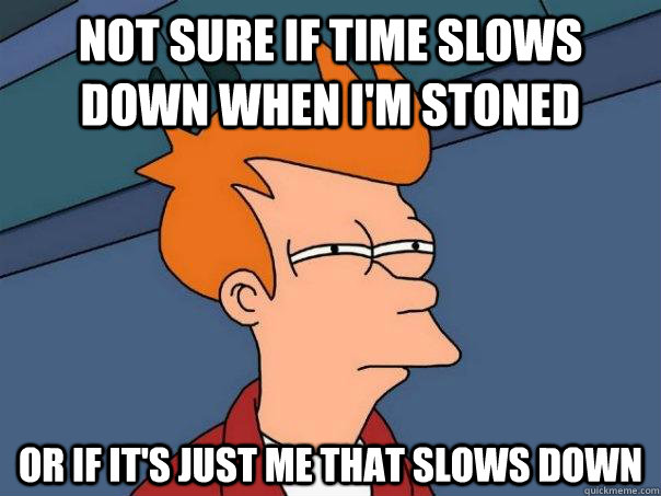 Not sure if time slows down when I'm stoned Or if it's just me that slows down  Futurama Fry