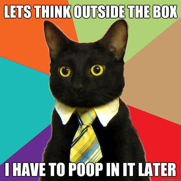 Lets think outside the box I have to poop in it later  Business Cat