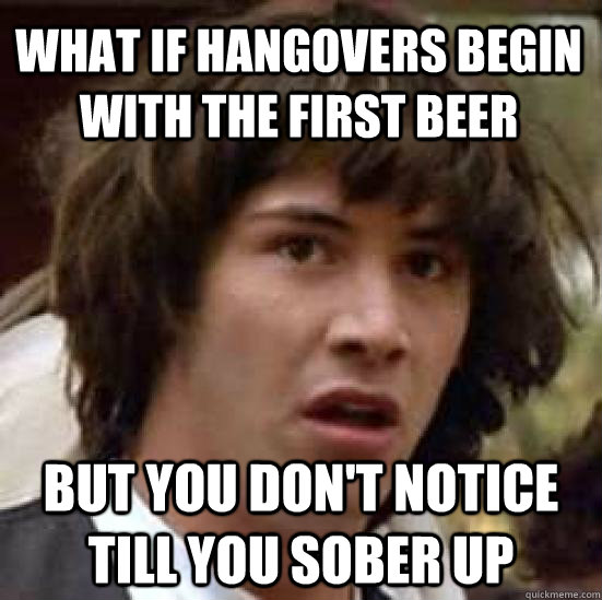 What if hangovers begin with the first beer but you don't notice till you sober up - What if hangovers begin with the first beer but you don't notice till you sober up  conspiracy keanu